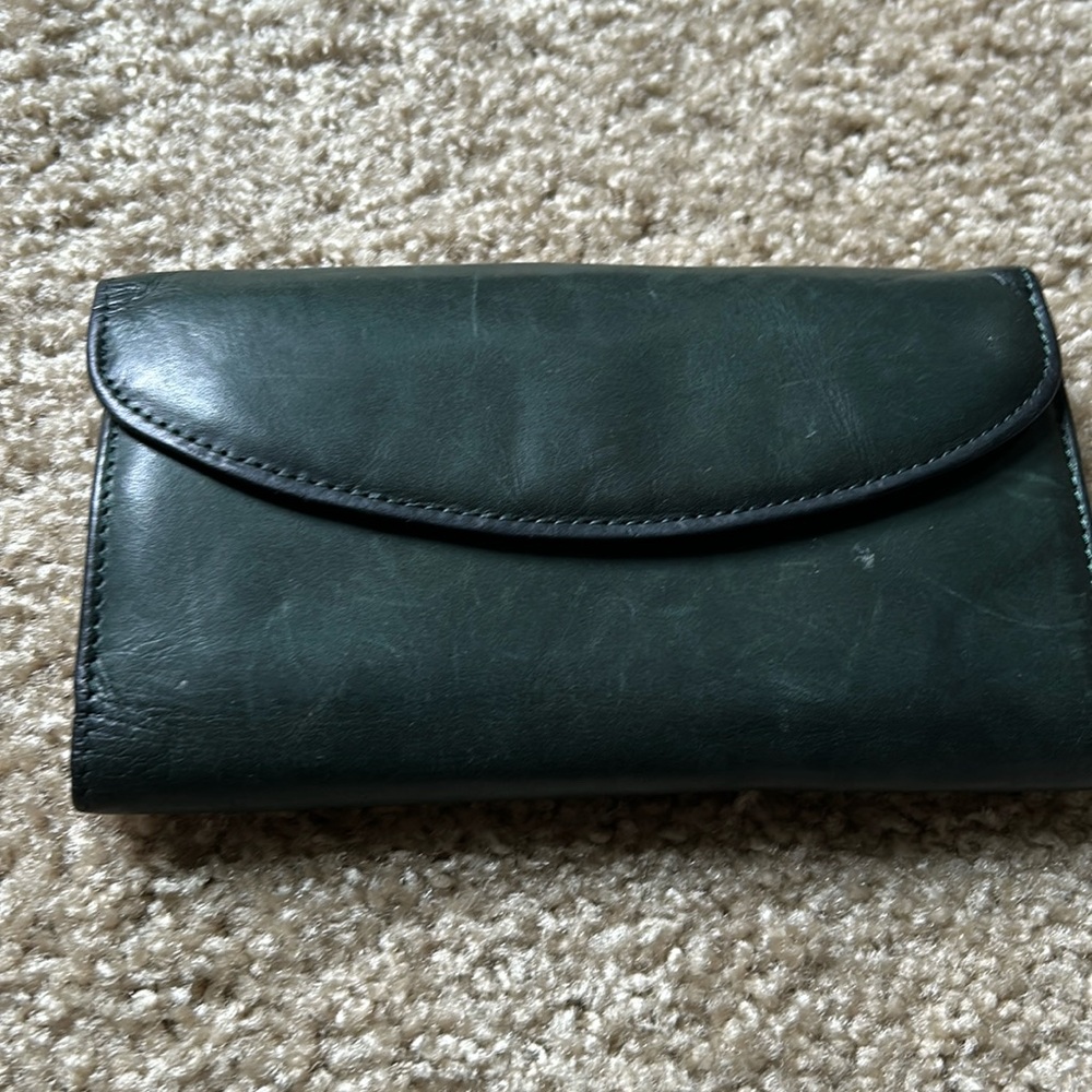 Dark green, genuine, leather wallet, vintage